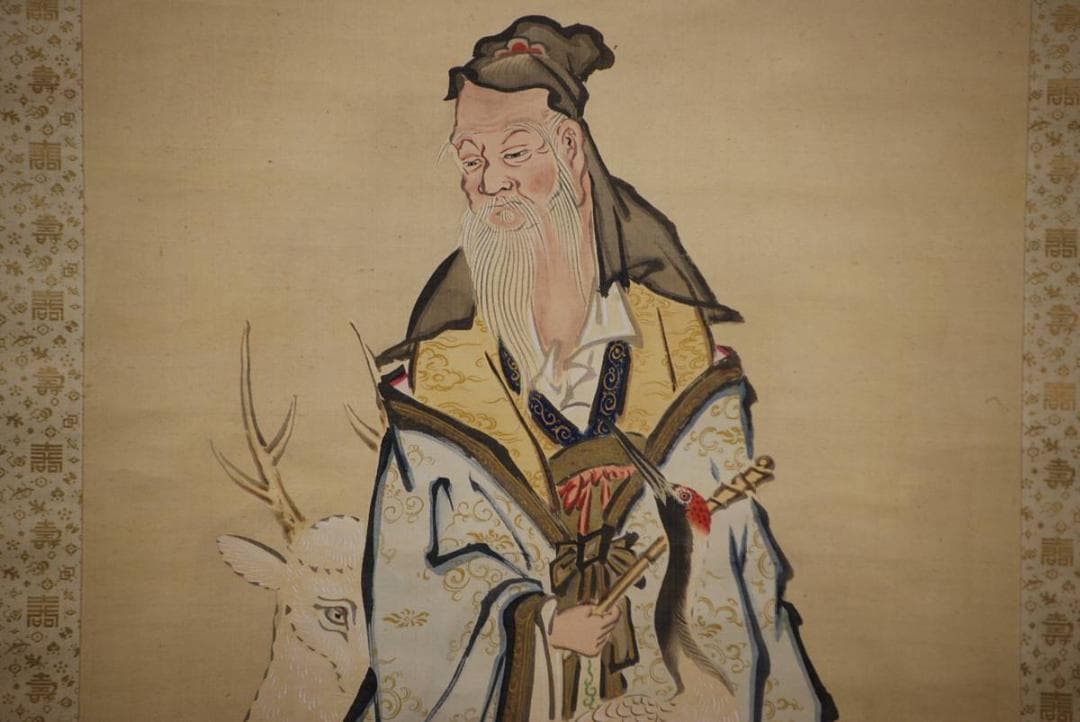 模写/幽篤/寿老人図/金襴表装/布袋屋掛軸HD-337