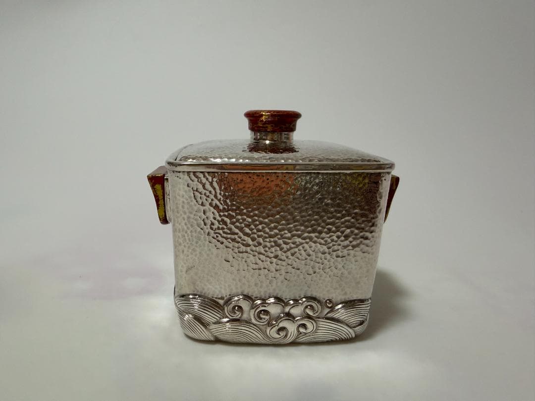 純銀製 四面取 波文様 急須 銀瓶 煎茶道具