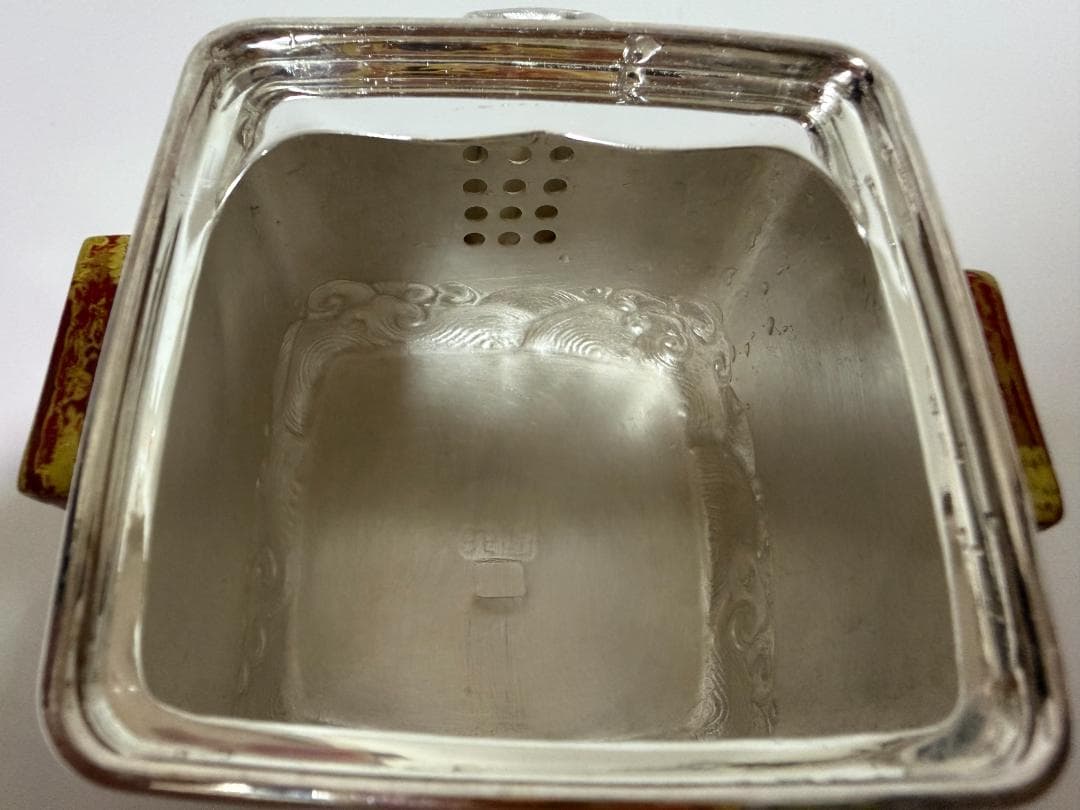 純銀製 四面取 波文様 急須 銀瓶 煎茶道具