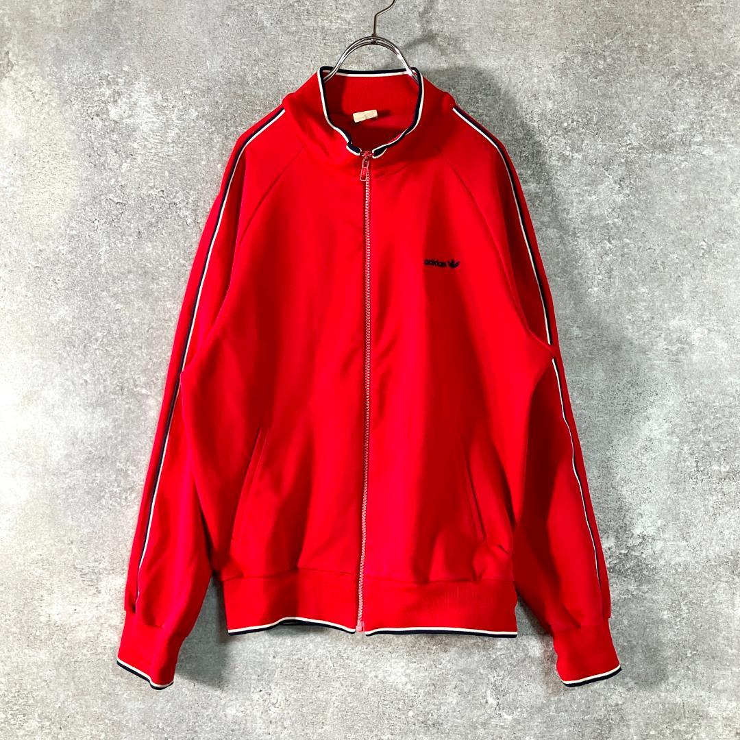 70s adidas　トラックジャケット　ジャージ　レッド　ロゴ　デサント
