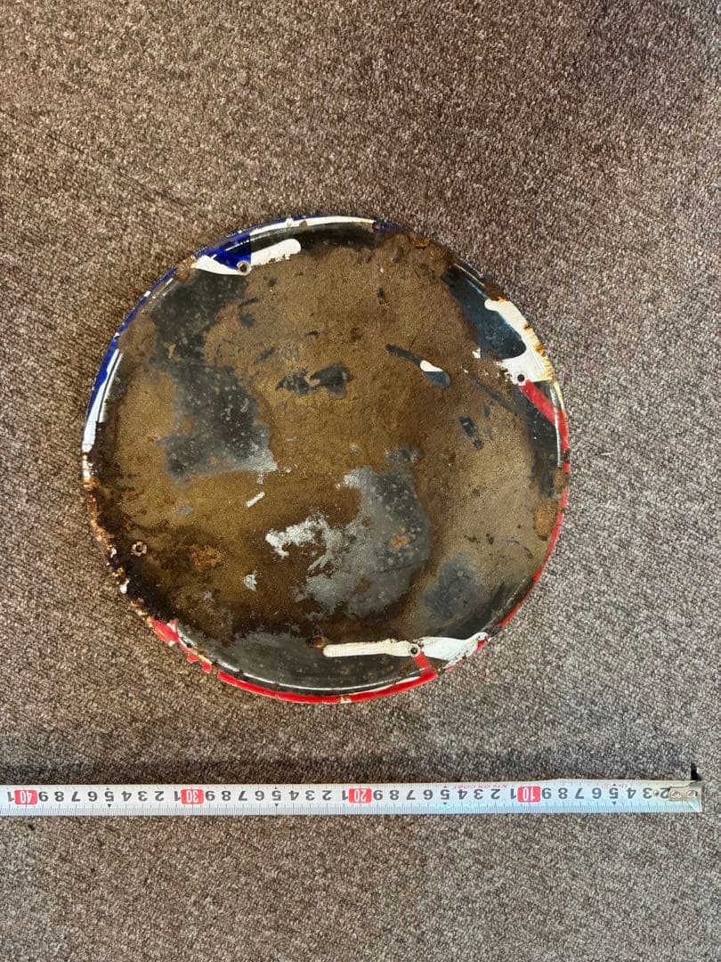 アンティーク 円形ホーロー　看板 青赤