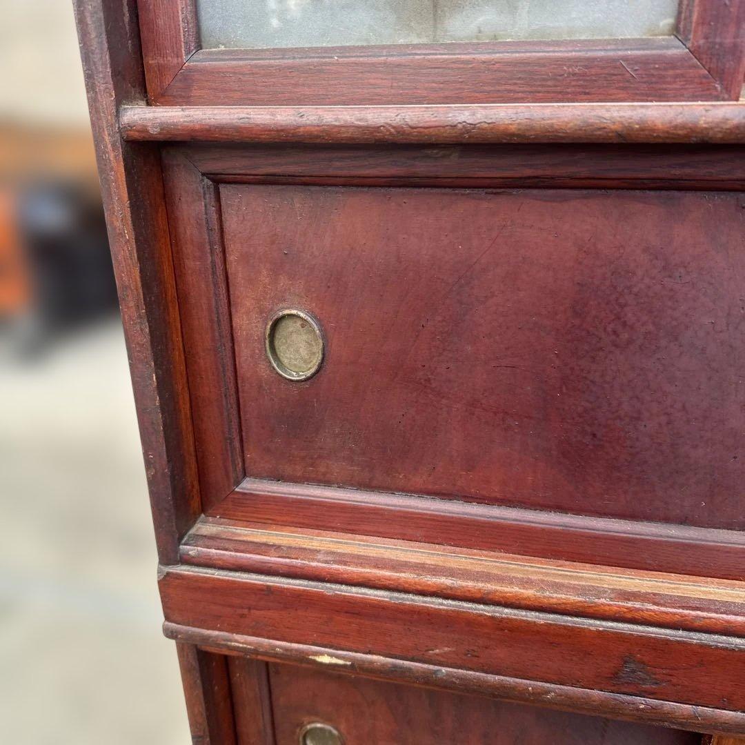 m*k様 昭和レトロ　茶箪笥　木製キャビネット 赤褐色 ガラス扉付き