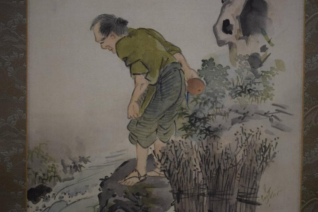 真作/里見雲嶺/養老の瀧/布袋屋掛軸HG-422