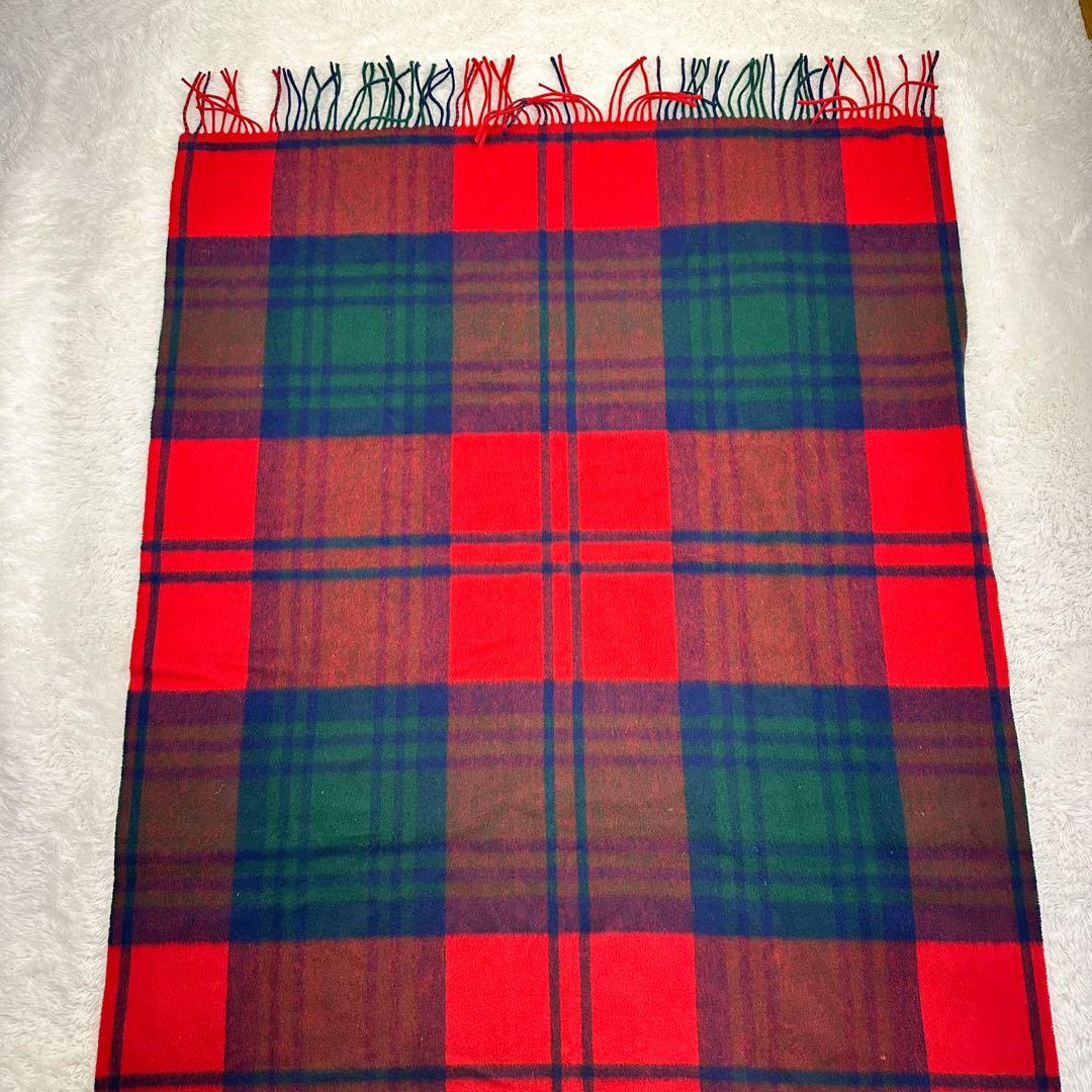 Joshua Ellis チェック　ブランケット大判ストール　赤　ラムウール