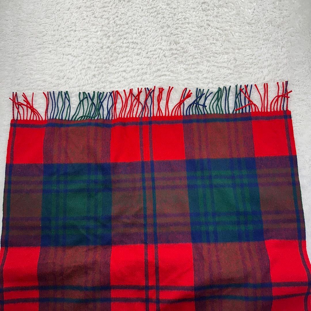 Joshua Ellis チェック　ブランケット大判ストール　赤　ラムウール