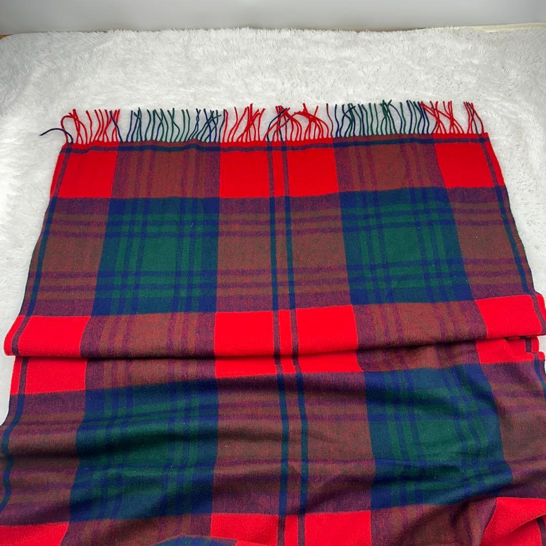 Joshua Ellis チェック　ブランケット大判ストール　赤　ラムウール