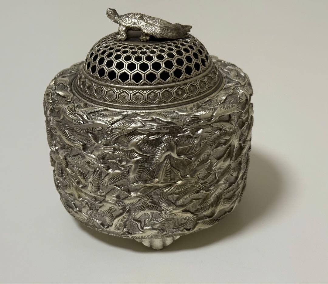 【未使用品】高岡銅器 香炉 彫金　佐野宏采 透かし蓋　茶道具　香道具