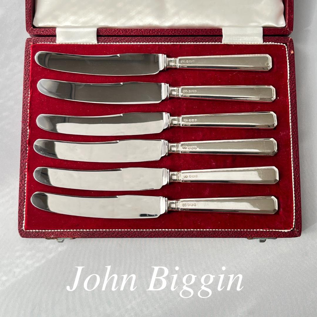 【John Biggin】【純銀ハンドル】 Art Deco ティーナイフ 6本