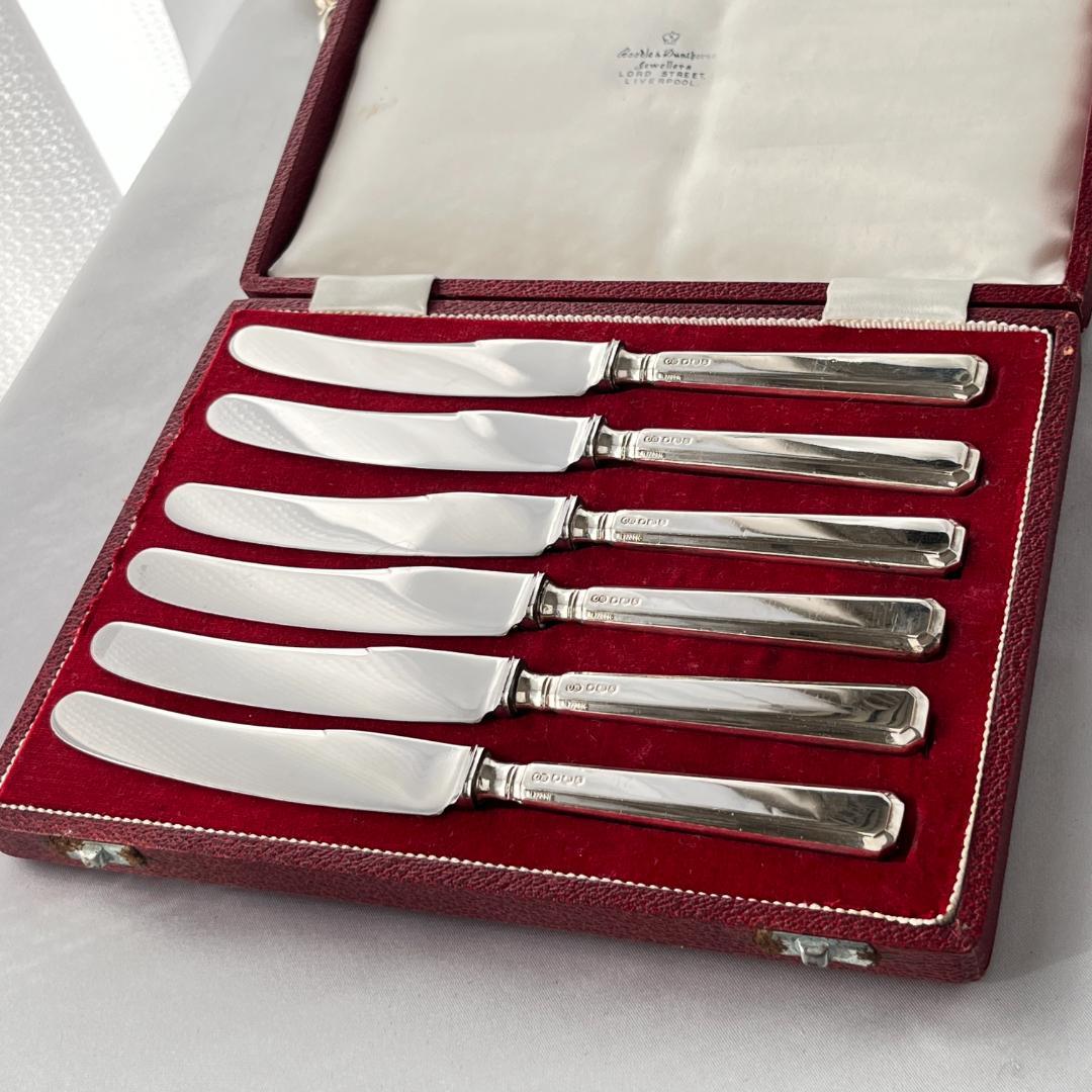 【John Biggin】【純銀ハンドル】 Art Deco ティーナイフ 6本