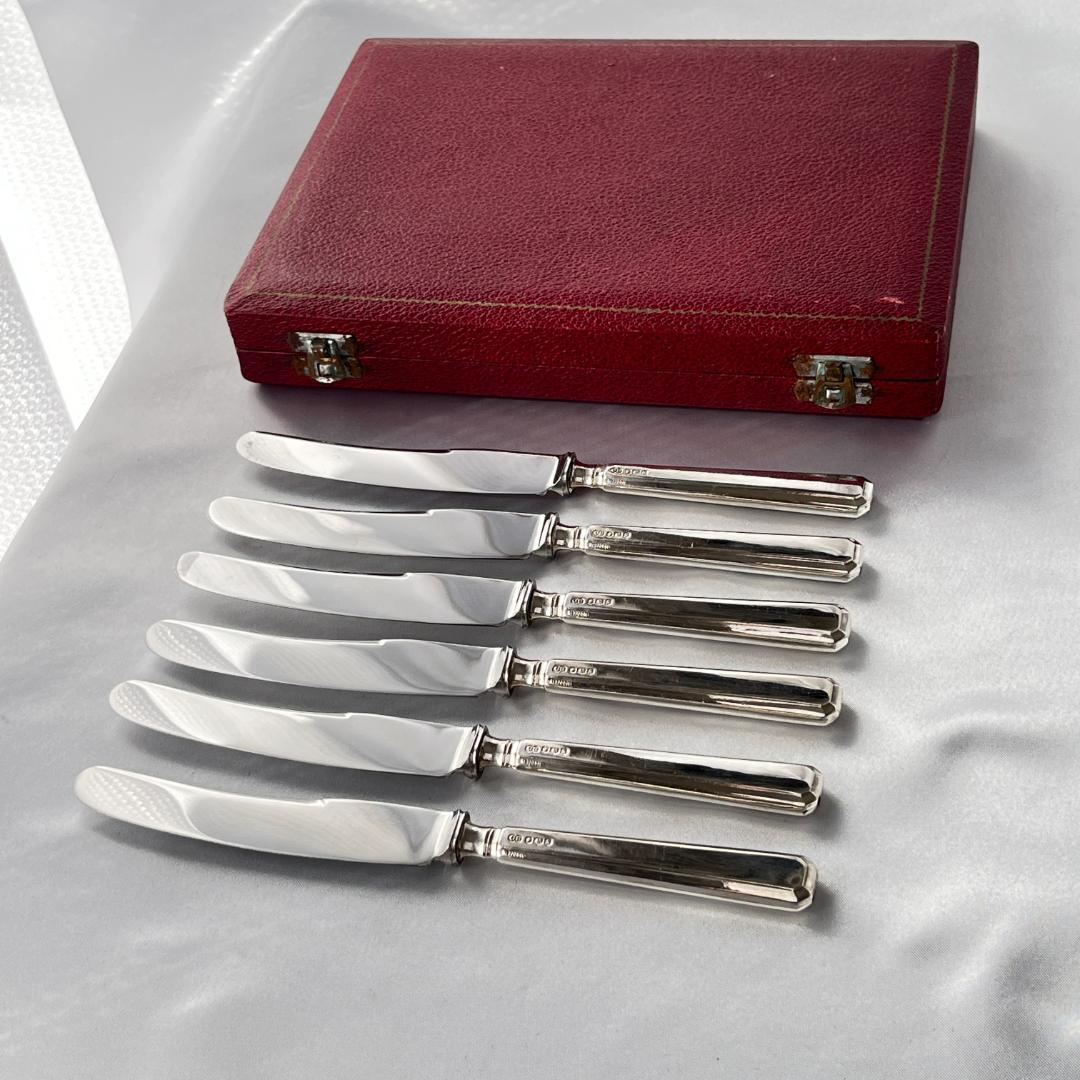 【John Biggin】【純銀ハンドル】 Art Deco ティーナイフ 6本