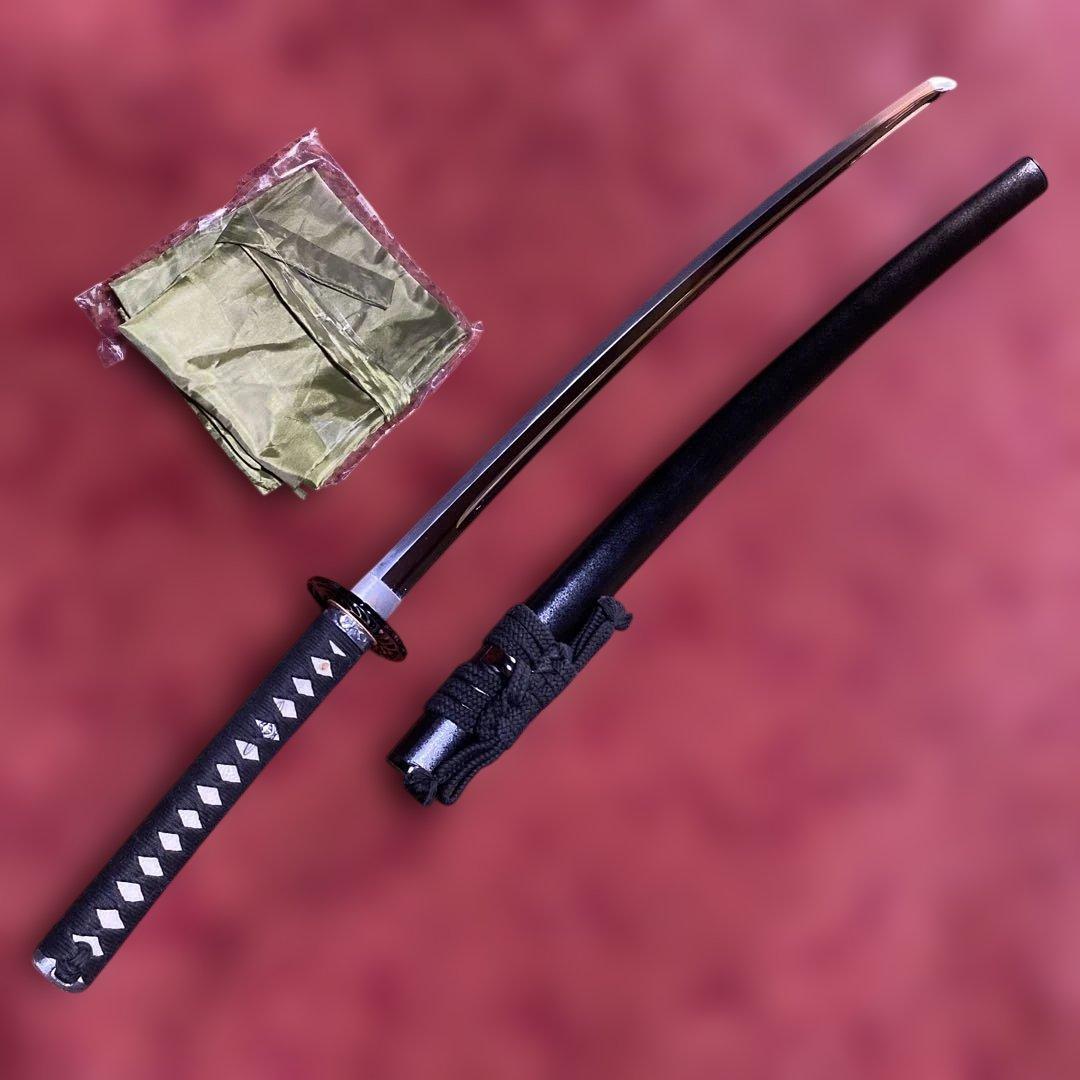 女性•少年向き高級居合刀(刀袋付) 黒柄 鶴羽透し丸鍔