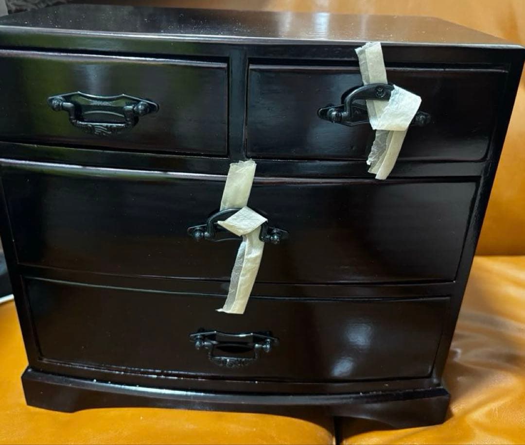 紫檀塗 和風　三段四ツ引きタンス 高級木製漆器 箱付き　小物タンス　小箪笥