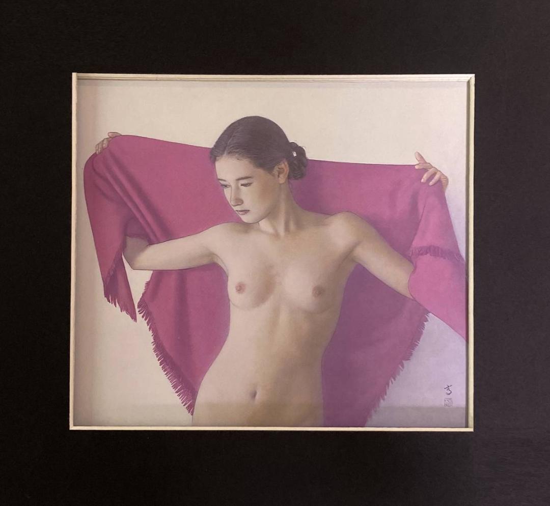 高塚省吾、【ショール】、希少な額装用画集画、新品高級額 額装付