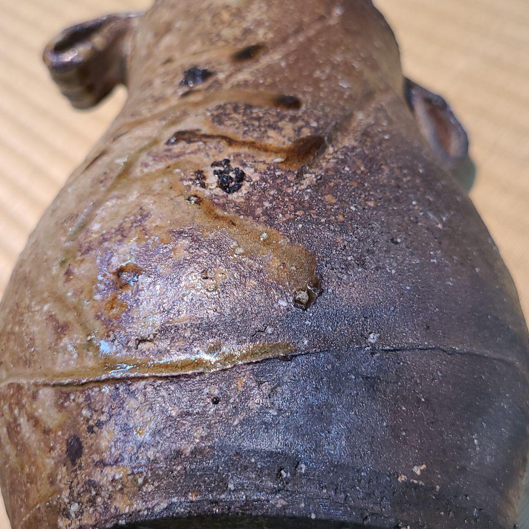 信楽焼 高橋楽斉作 耳付花入 高さ8寸（約24cm） 共箱 本物保証