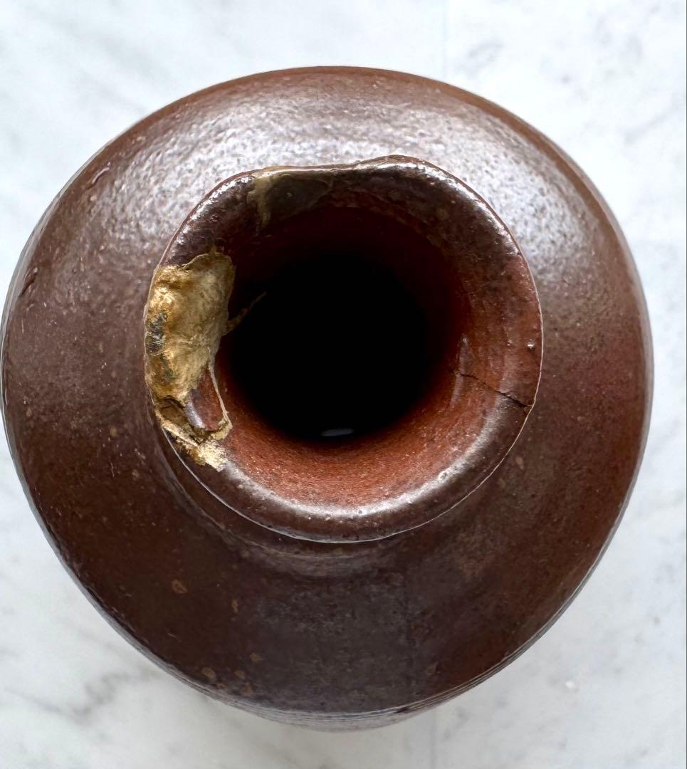 【江戸時代 備前焼 焼締 臍徳利型保存壺 金直しあり 古陶 民藝】