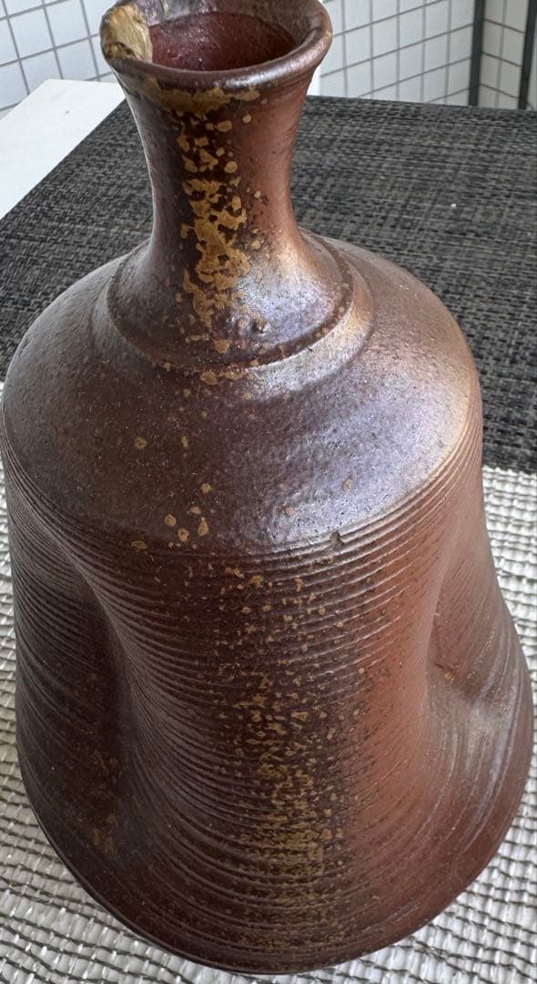 【江戸時代 備前焼 焼締 臍徳利型保存壺 金直しあり 古陶 民藝】