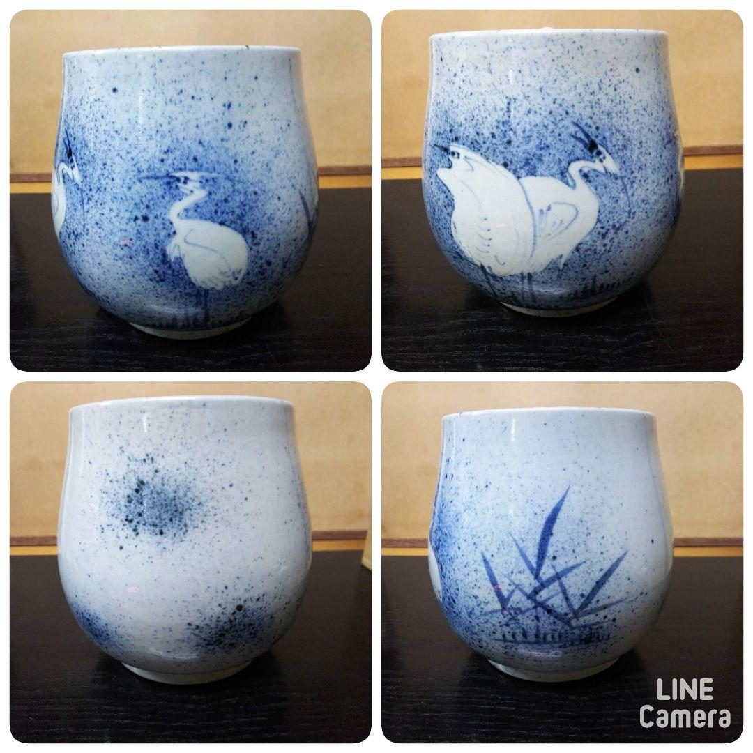 （284）✿有田焼★大四郎作★古伊万里手内吹墨鷺絵水差
