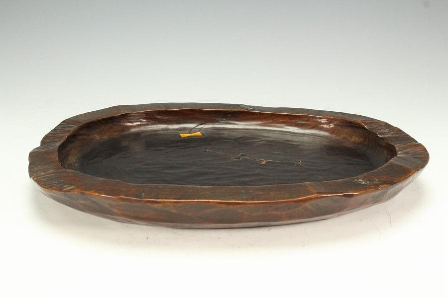 老松 古材 刳り貫き 楕円形 盆 煎茶 詫び寂(K-RC950)