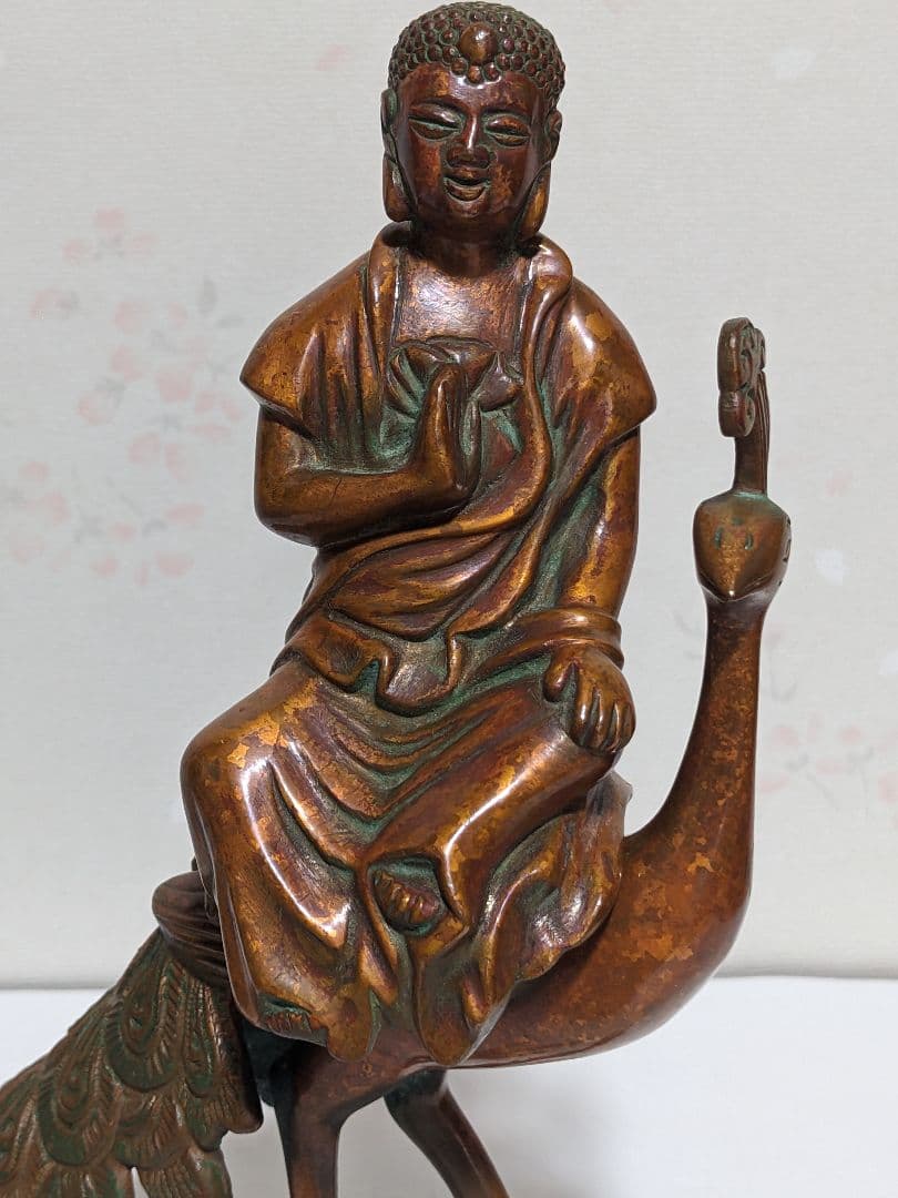 ♦孔雀明王 銅器 仏像 置物飾り災厄 煩悩 高岡銅器古作 縁起物 骨董品