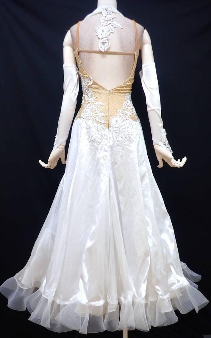 6356★Sサイズ★オフ白/微光沢サテン/スタンダードドレス☆社交ダンス