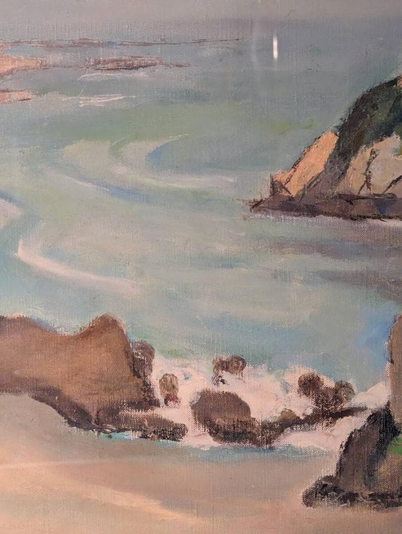 【真作】絵画　小島善太郎　油彩6号　千景の海岸　海と岬の風景　箱・黄袋入　Z14