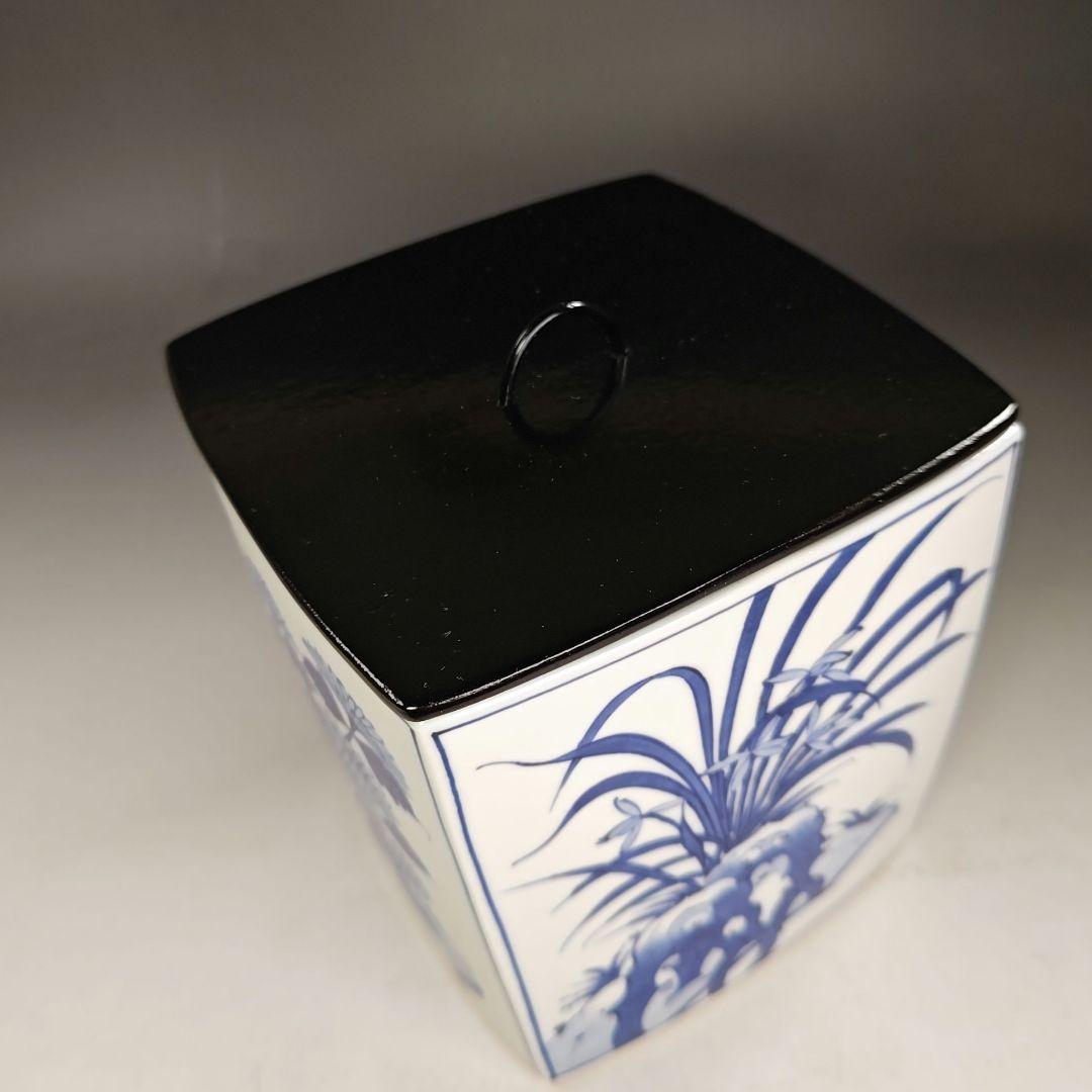 イ943 水指『平安　手塚祥堂』『染付四君子四方形　水指　共箱』茶道具