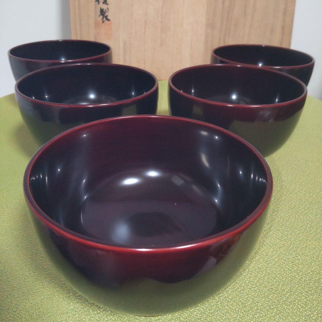 名店 輪島屋本店 輪島塗 椀 飯椀 5客 木箱付 天然木 漆塗