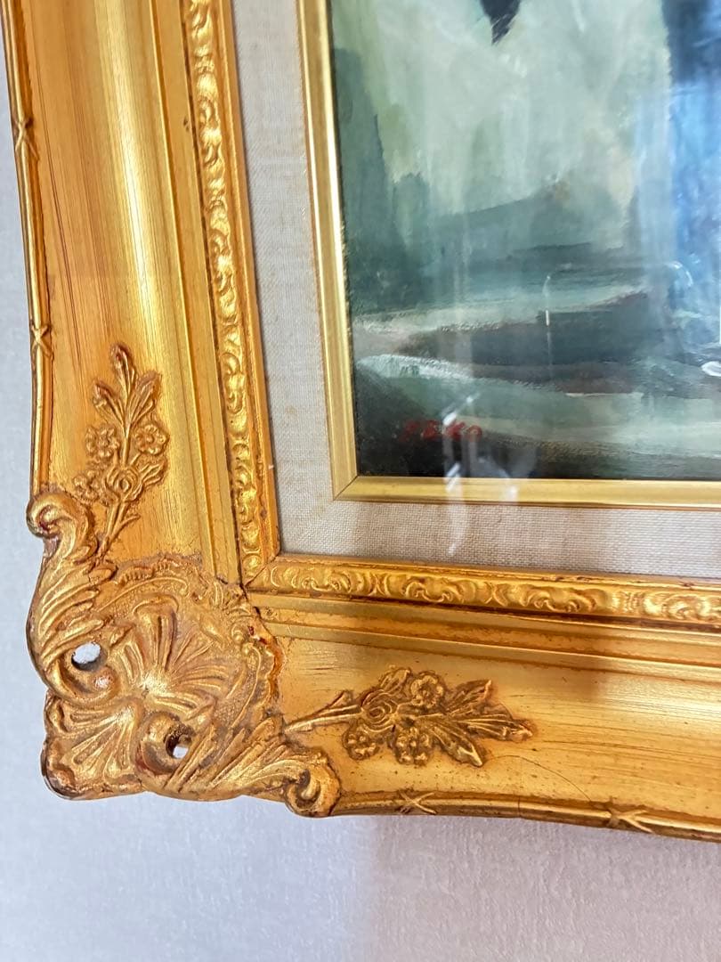 バラの油彩画 金色フレーム付きyoko 作　肉筆サインあり