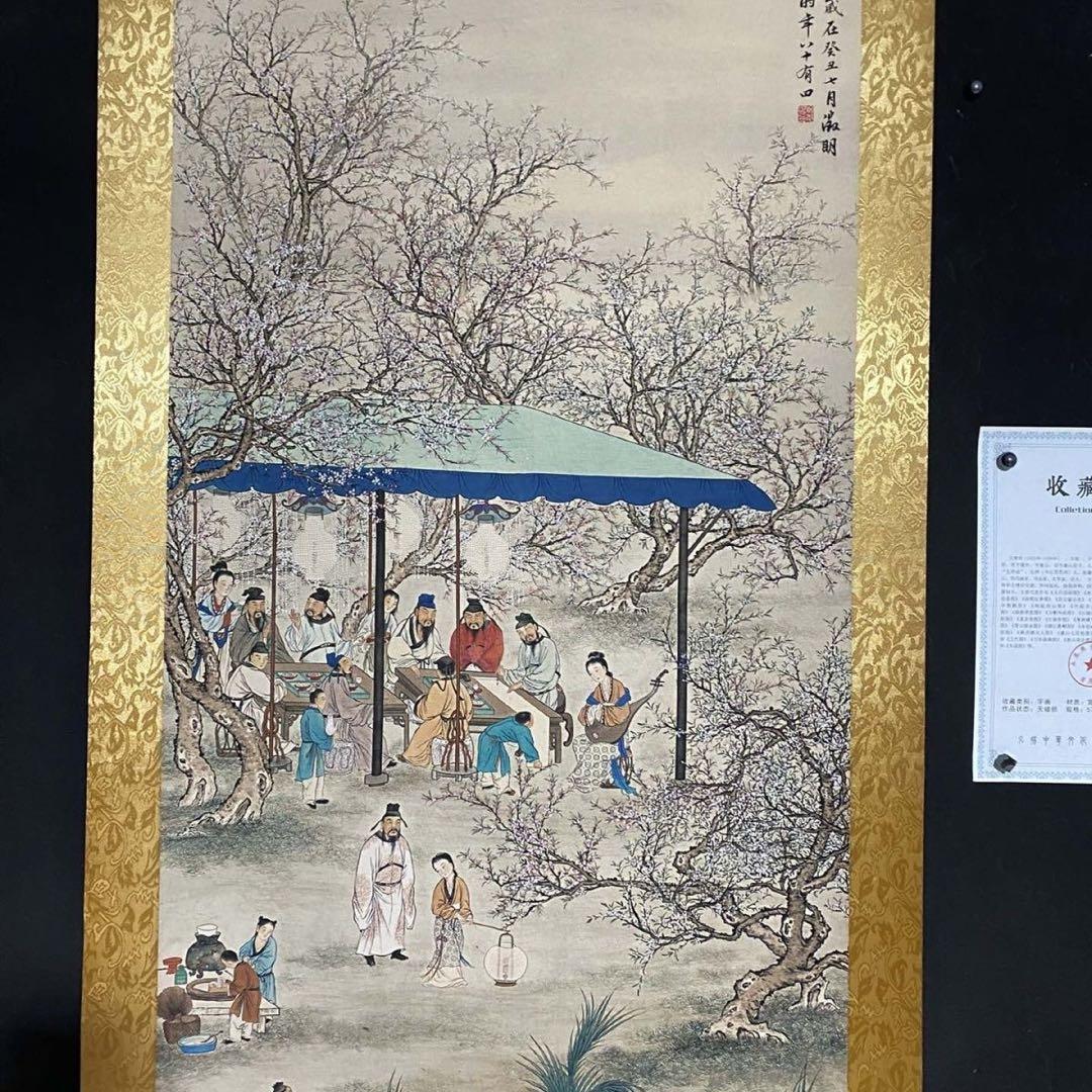 【特価】文征明 桃李夜宴図 掛け軸 中堂｜中国絵画｜四尺｜証書付き