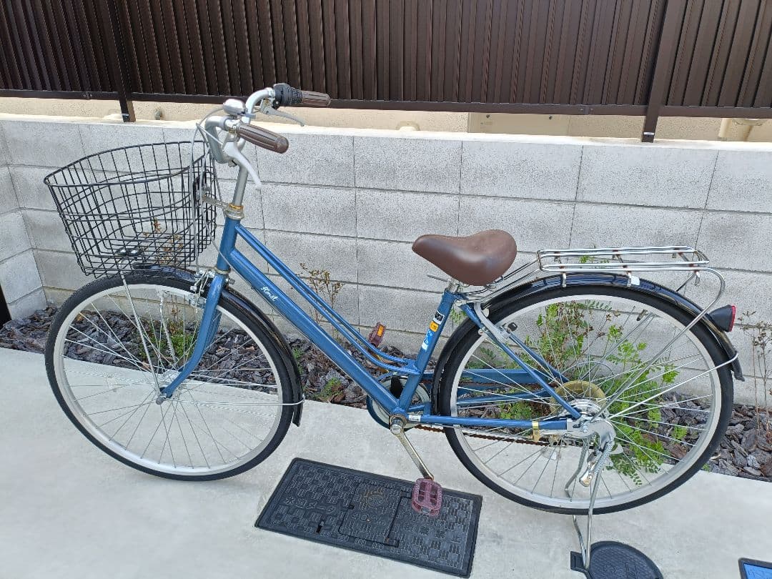 青色シティサイクル 前カゴ付き