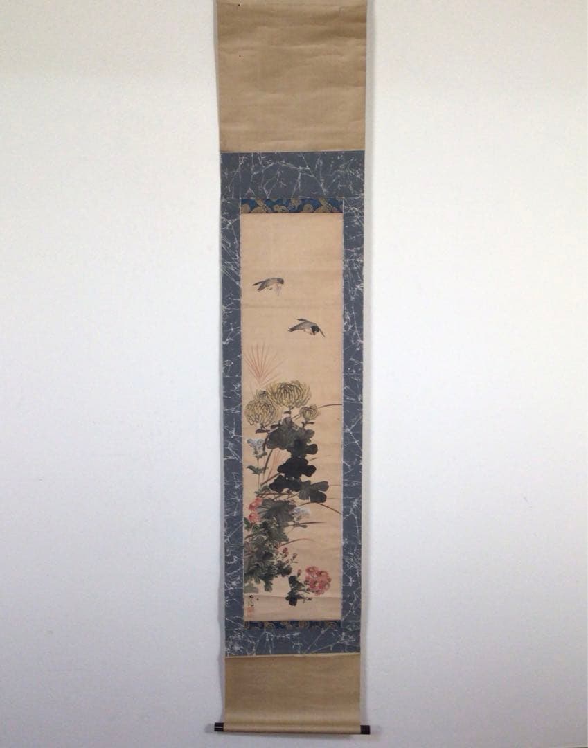 No2837掛軸　中村芳中　墨彩花鳥図　紙本　京都　琳派　古画　日本画　送料無料