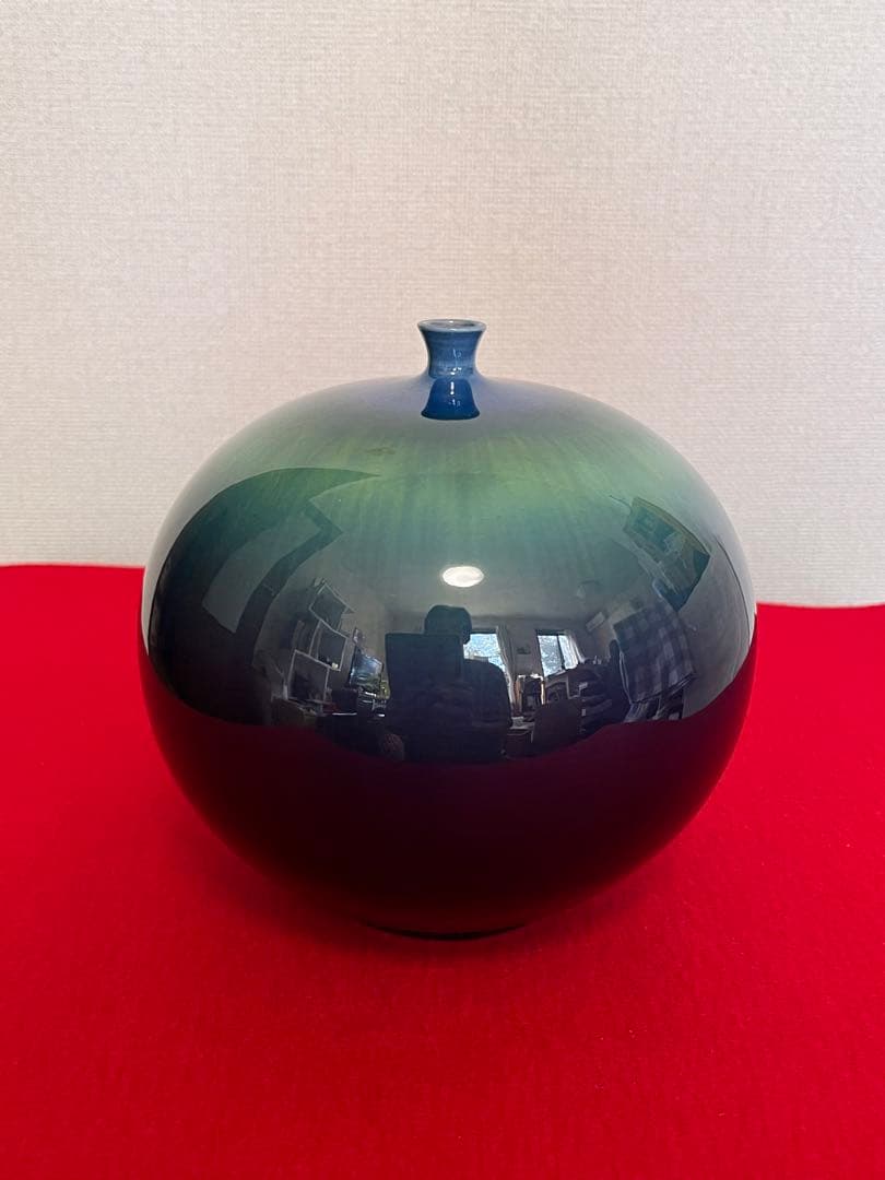 柳雨軒 三代 人間国宝 徳田八十吉（正彦銘）碧明釉 壺 約15.5㎝　T222