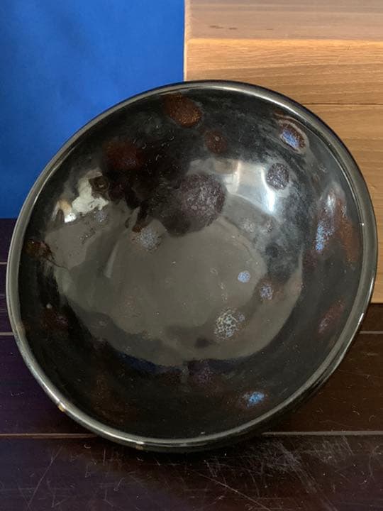 古美術　中国南宋時代藍斑天目茶碗　共箱　共紙XG6-1