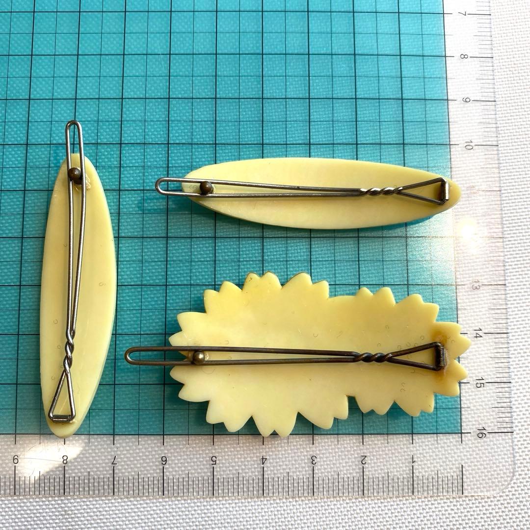 セルロイド アイボリー 花形ヘアピンセット レトロロマン 和装 ビンテージ