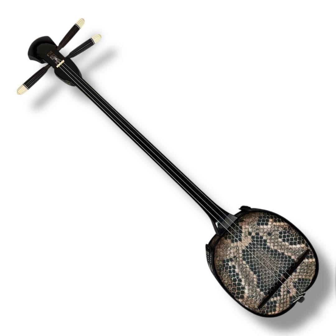 【美品】三線 沖縄三線 工四合 蛇皮柄 弦楽器 入門者セット ソフトケース 付き