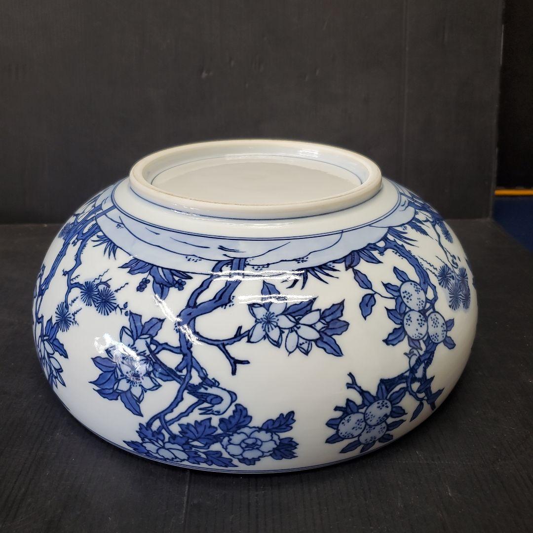 お値下げ　平安 手塚祥堂 染付 四仙花文 平水指 水指 茶道具 35