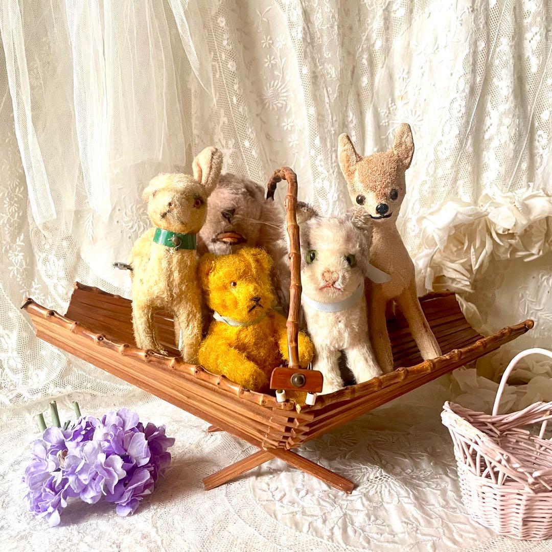 折り畳み式バンブーバスケット　パニエ　竹　北欧ヴィンテージ　デンマークかごカゴ籠