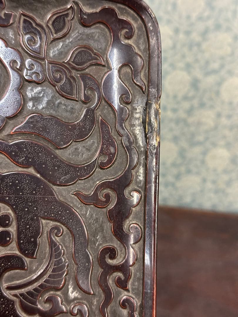 中國宋時代漆盤 古漆器 唐木 中國古美術 唐物 宋時代 東洋雕刻 長 18cm