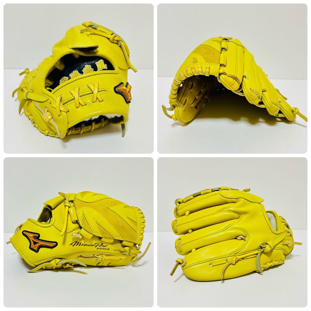 【美品】MiznoPro 硬式 投手用グローブ イエロー 耕作オーダー