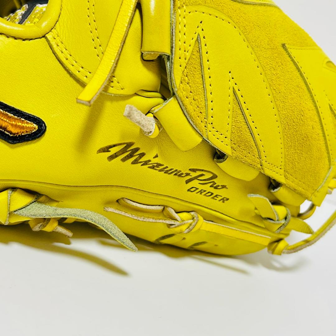 【美品】MiznoPro 硬式 投手用グローブ イエロー 耕作オーダー