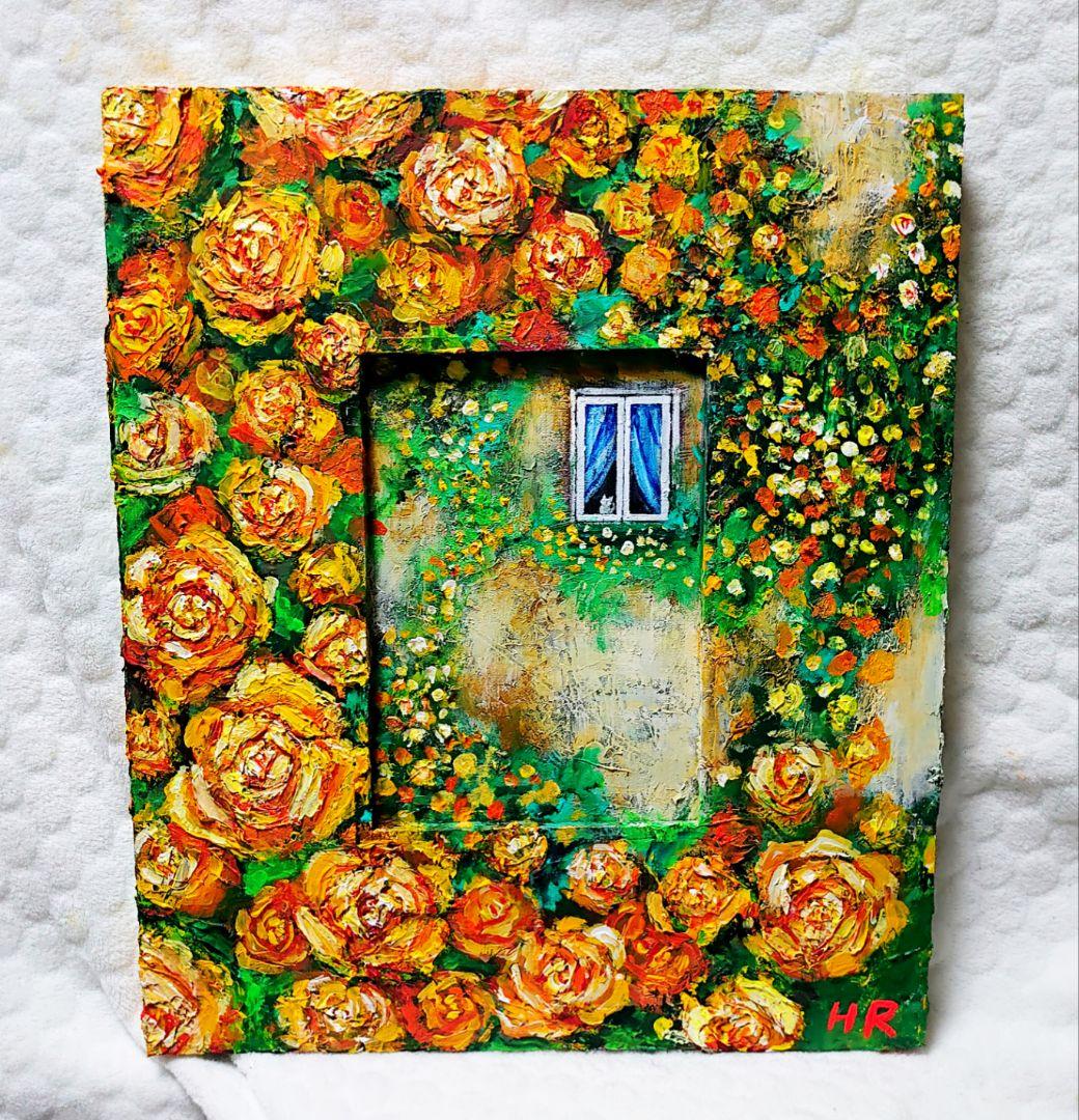 油絵 絵画【猫と黄色薔薇】