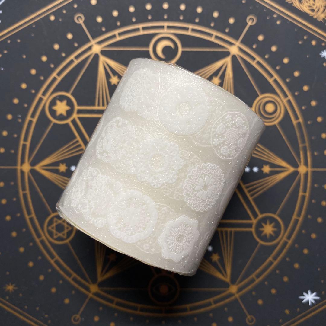 【8812】海外　マステ　5m巻売り　ラメ加工カッティング　レース　円形　白