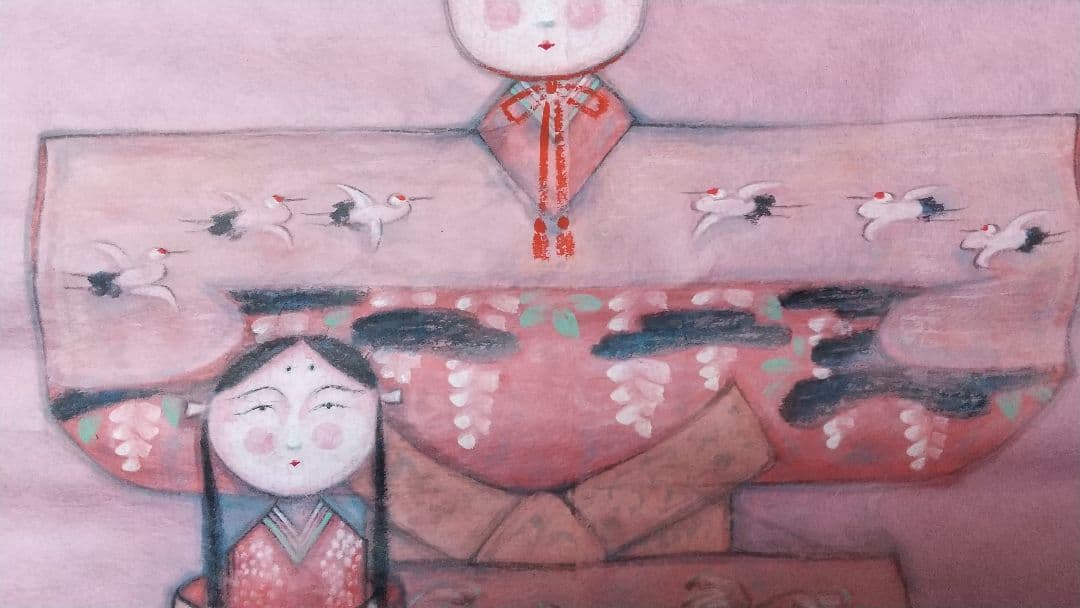 未表装 まくり 秦テルヲ 立雛図