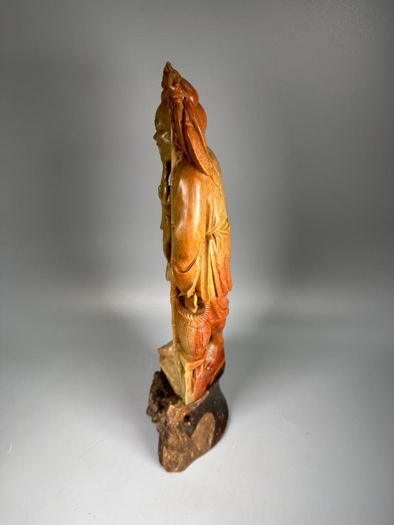 中国美術　文革時代　 寿山石漁夫の利彫人形　 古玩　置物　鑑賞　美品無傷