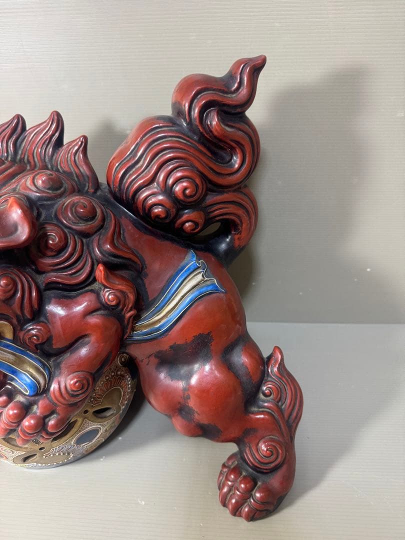 2360 九谷焼　獅子　置物　赤獅子　縁起物　魔除け