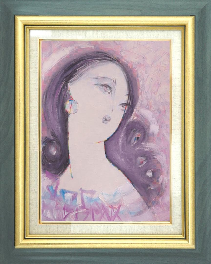 油絵 菅家令子 絵 絵画 インテリア 額付(黒) F6-082111 人物 女性