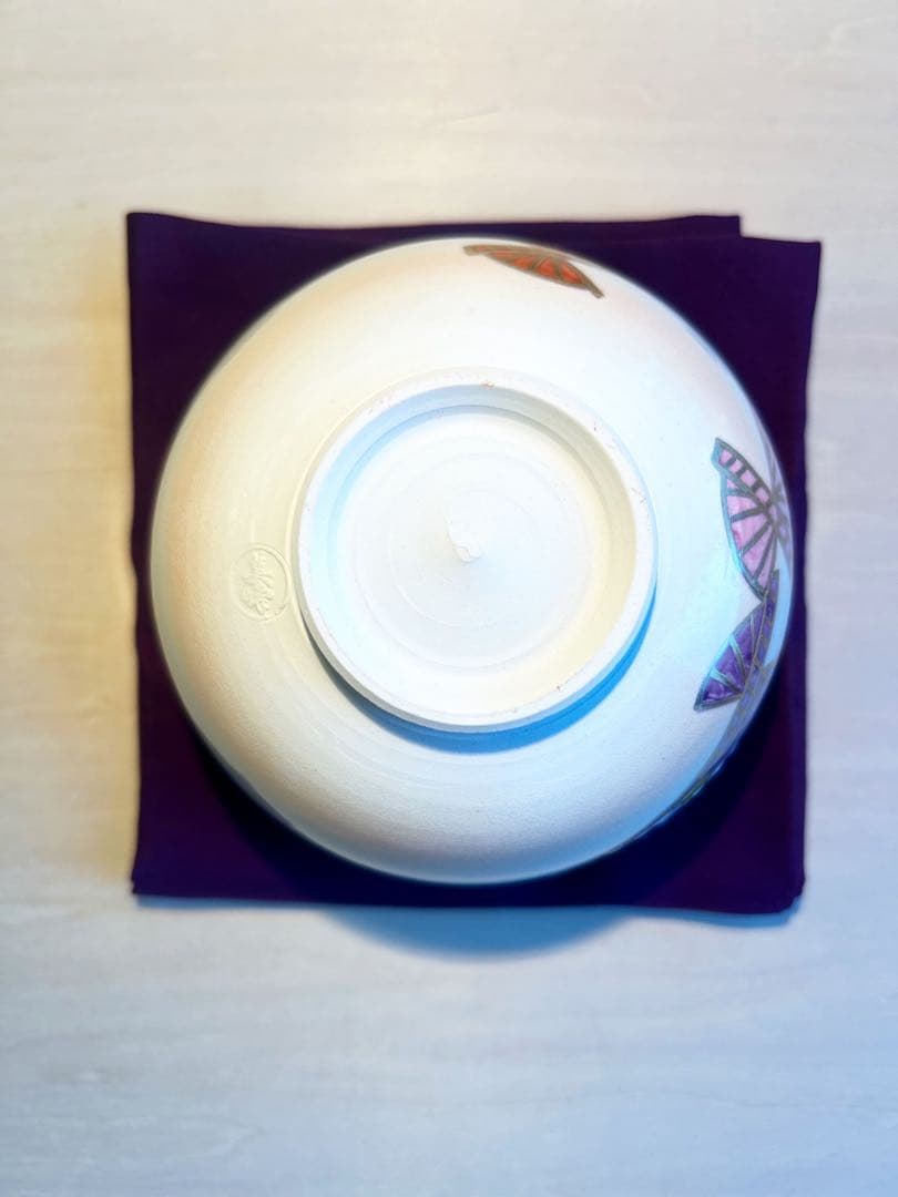 京焼　色絵　扇面　吉祥四季草花紋　四季草花　抹茶茶碗