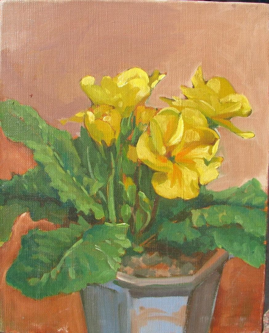 スペインの光と影,檜山健三「花」3号油彩,東京芸大小磯教室,気品高き黄色い花