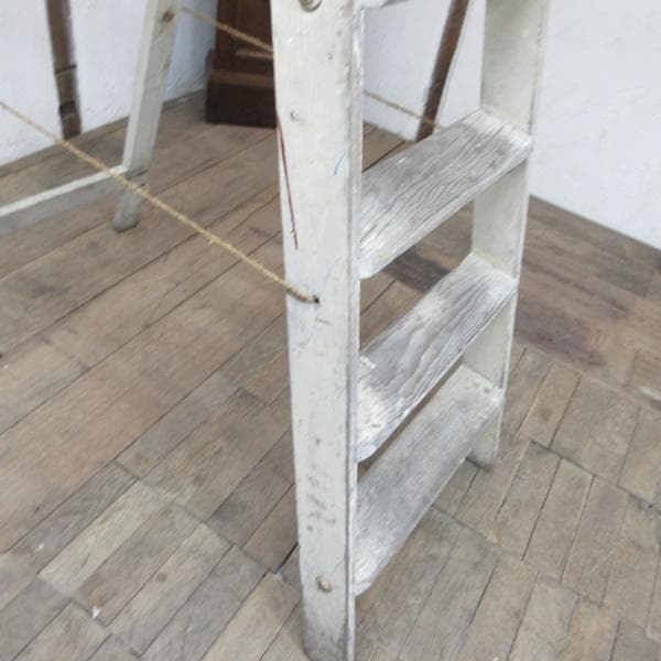 イギリス アンティーク 家具 木製ラダー ステップ はしご ペイント 6119e