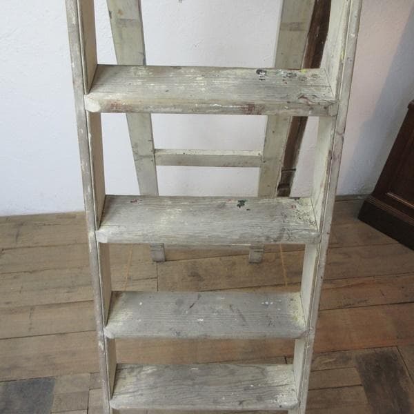 イギリス アンティーク 家具 木製ラダー ステップ はしご ペイント 6119e